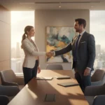 När det är smart att anlita en advokat Handslag mellan advokat och klient i en kontorsmiljö.